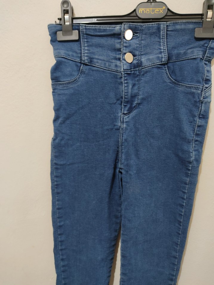 Lacivert Kadın Kot Pantolon - Kemerli, Dar Kesim - Görsel 2