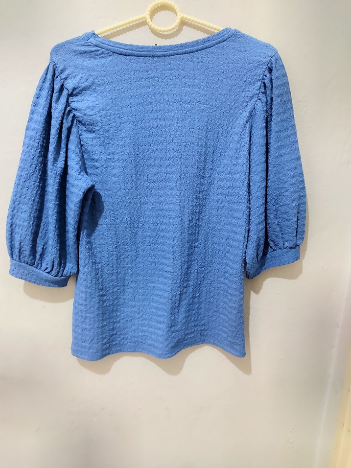 Mavi Örme Keten Kadın Bluz - Görsel 3