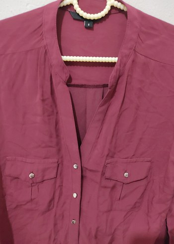 Bordo Düğmeli penye Kadın Gömlek - Görsel 3