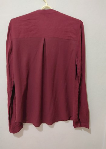 Bordo Düğmeli penye Kadın Gömlek - Görsel 4