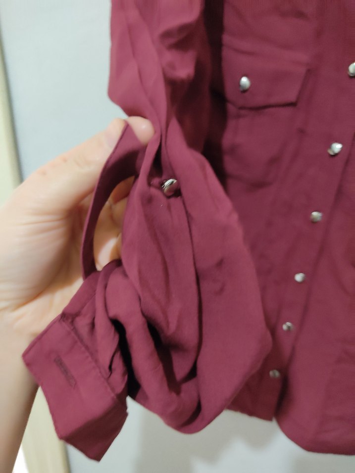 Bordo Düğmeli penye Kadın Gömlek - Görsel 2