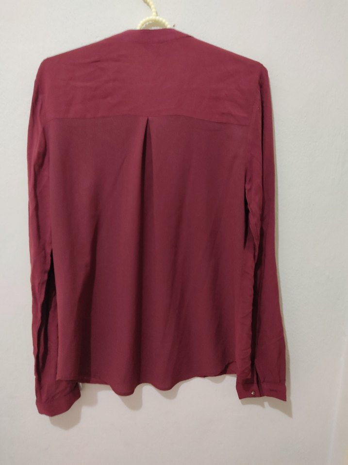 Bordo Düğmeli penye Kadın Gömlek - Görsel 4