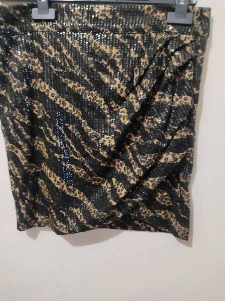 Drapeli Siyah Yılan Desenli Mini Etek - Görsel 2