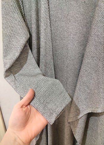 Gri Uzun Kadın Hırka - Görsel 3