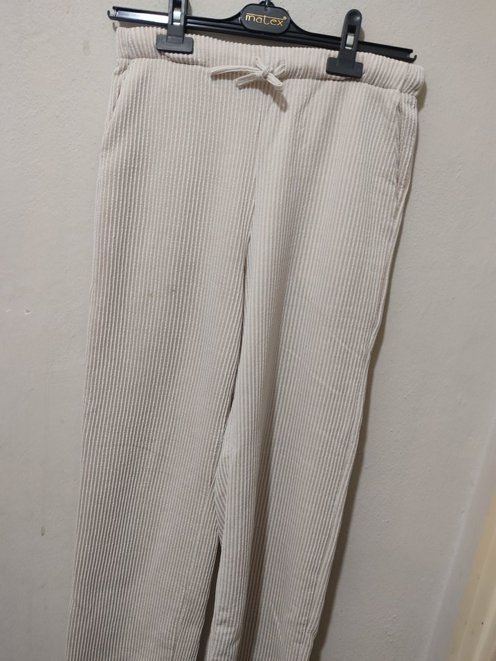 Bej Kadın Keten Pilili Pantolon - Görsel 2