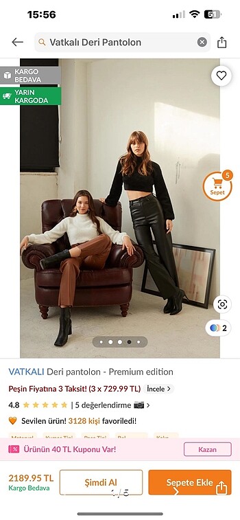 Vatkalı deri siyah pantolon