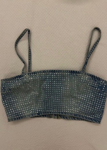 Zara taşlı Denim Büstiyer - Görsel 4