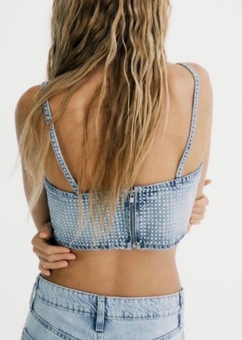 Zara taşlı Denim Büstiyer - Görsel 2