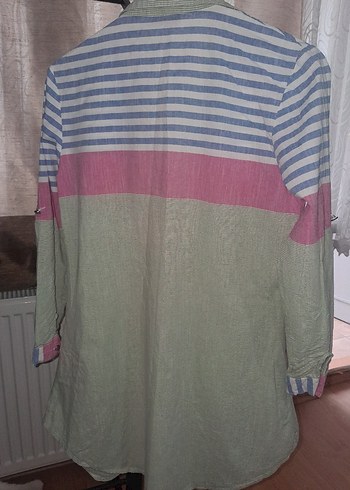 Uzun Kollu Çok Renkli Keten Kadın Gömlek - Görsel 3