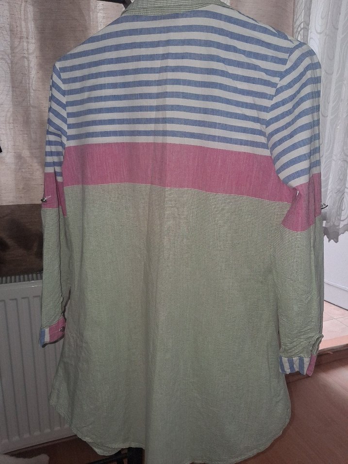 Uzun Kollu Çok Renkli Keten Kadın Gömlek - Görsel 3