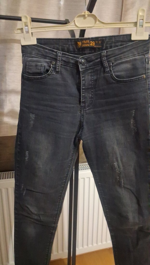 antrasit Kadın Denim Pantolon - Normal Boy, Kemerli - Görsel 2