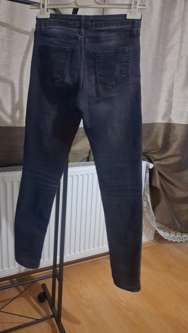 antrasit Kadın Denim Pantolon - Normal Boy, Kemerli - Görsel 3