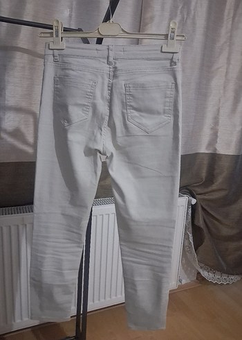 kırık beyaz Midi Denim Kadın Pantolon - Görsel 2