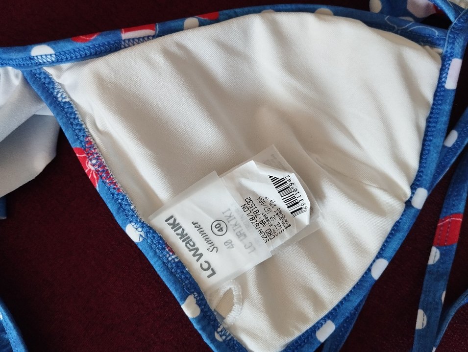 Mavi Puantiyeli Fırfırlı Bohem Bikini Üstü - Görsel 3