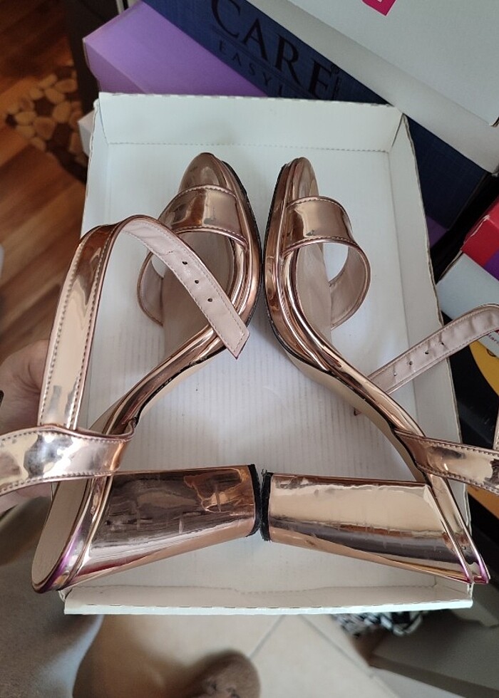 Rose gold kalın topuklu - Görsel 2