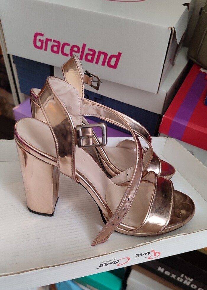 Rose gold kalın topuklu - Görsel 4