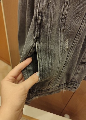 Gri oversize Kadın Denim Ceket - Görsel 6