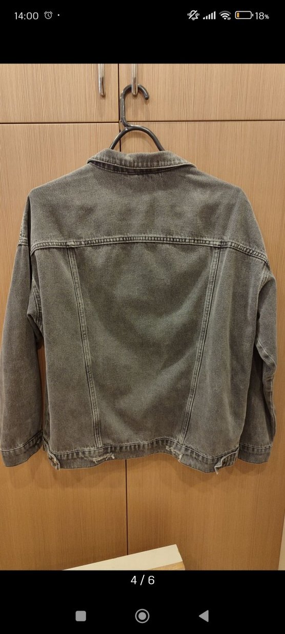 Gri oversize Kadın Denim Ceket - Görsel 4