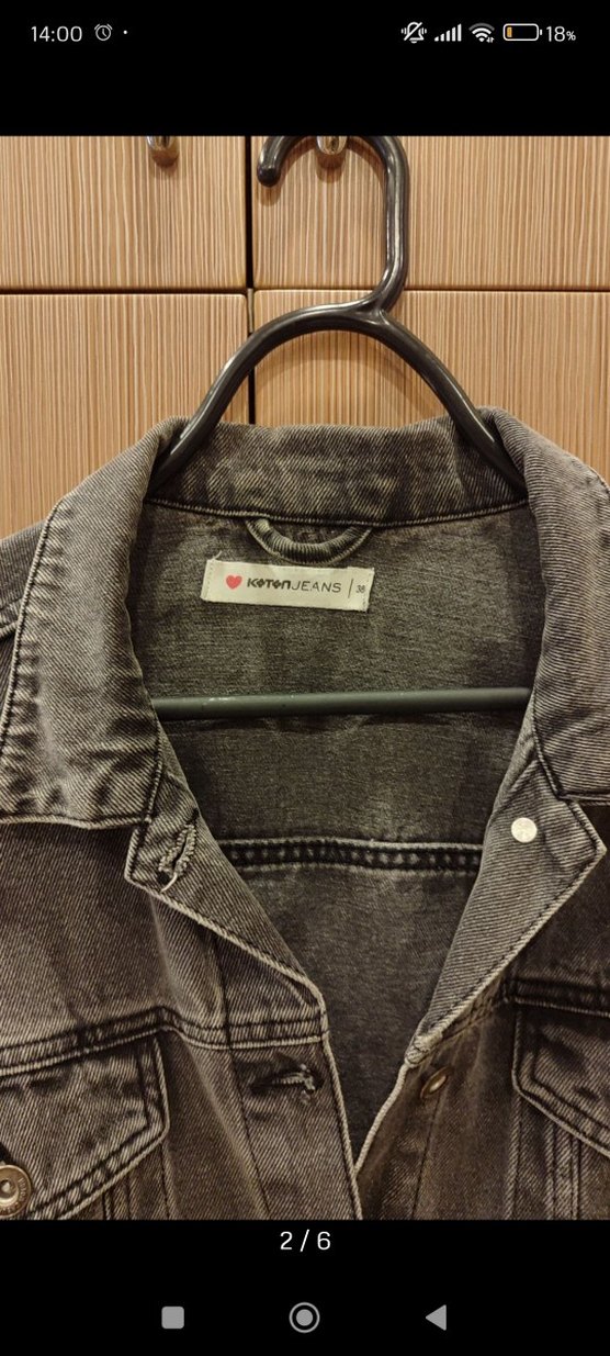 Gri oversize Kadın Denim Ceket - Görsel 2