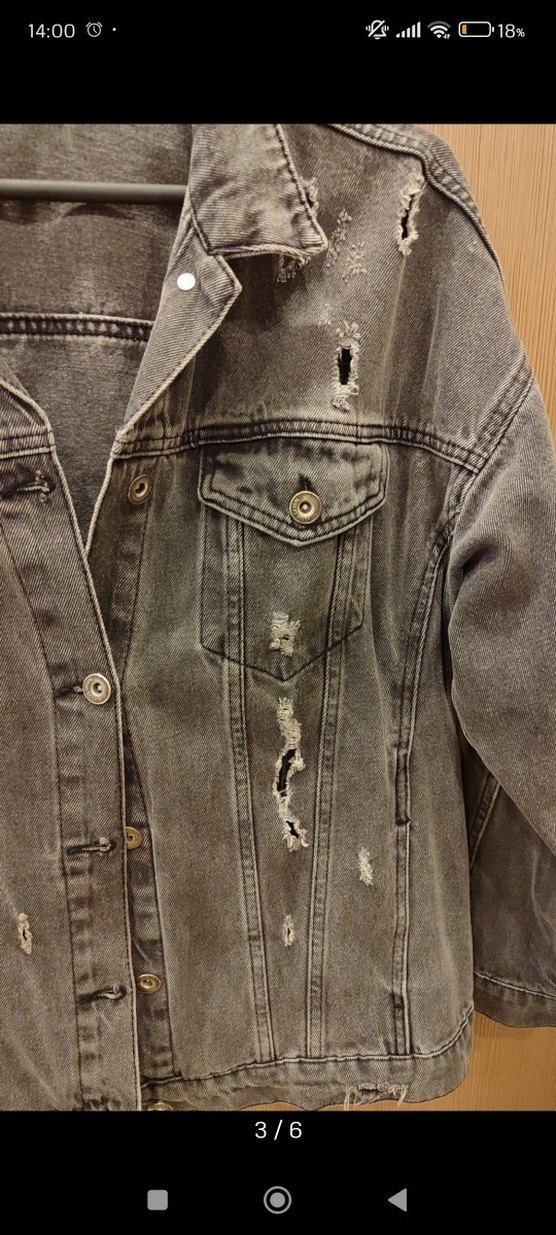 Gri oversize Kadın Denim Ceket - Görsel 3