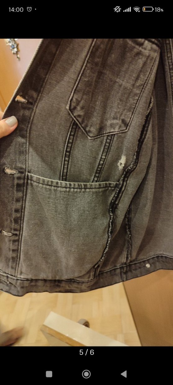 Gri oversize Kadın Denim Ceket - Görsel 5