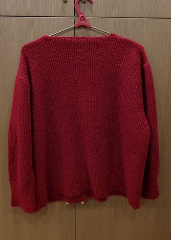 Kırmızı V Yaka Kadın Kazak - Görsel 3