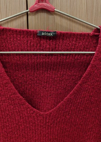 Kırmızı V Yaka Kadın Kazak - Görsel 2