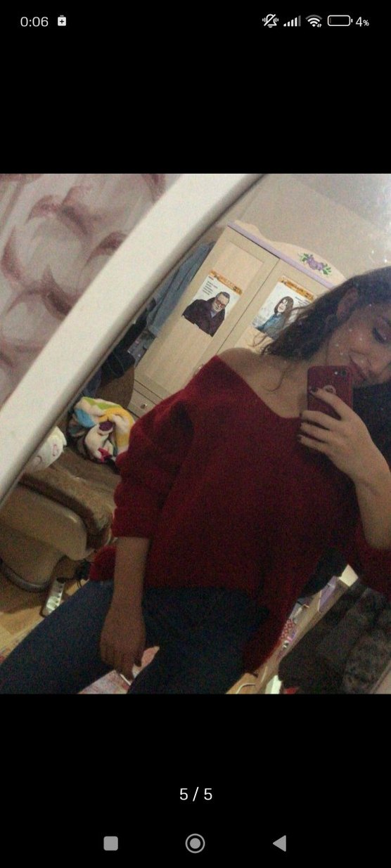 Kırmızı V Yaka Kadın Kazak - Görsel 5