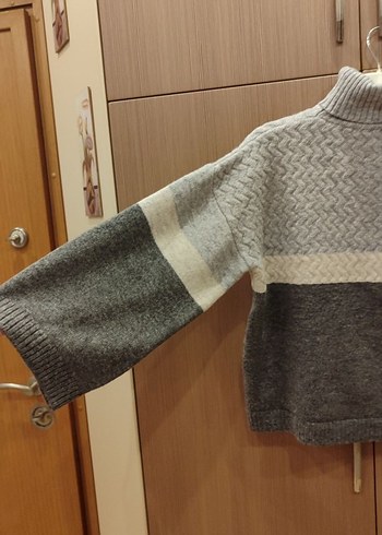 Gri Örgü Boğazlı Kadın Kazak - Görsel 4