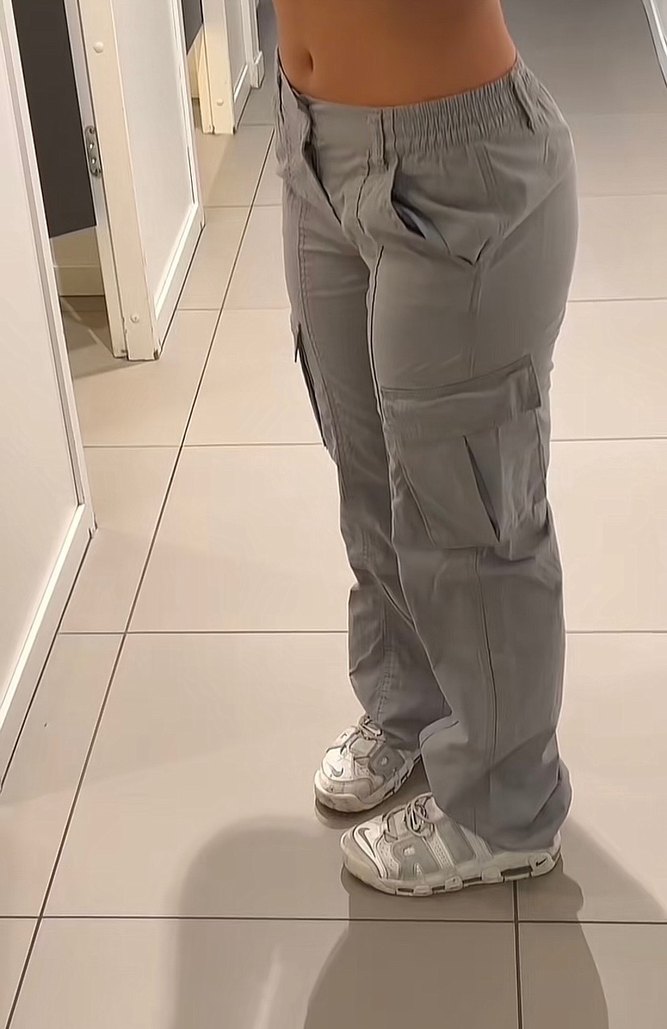 H&M düşük bel gri kargo pantolon - Görsel 2