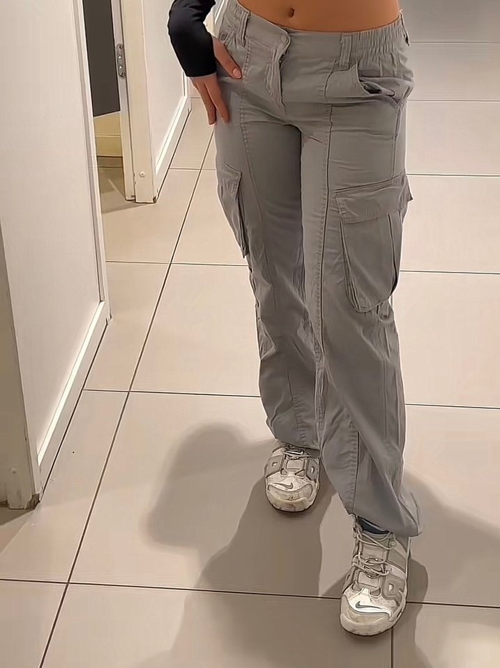 H&M düşük bel gri kargo pantolon - Görsel 3