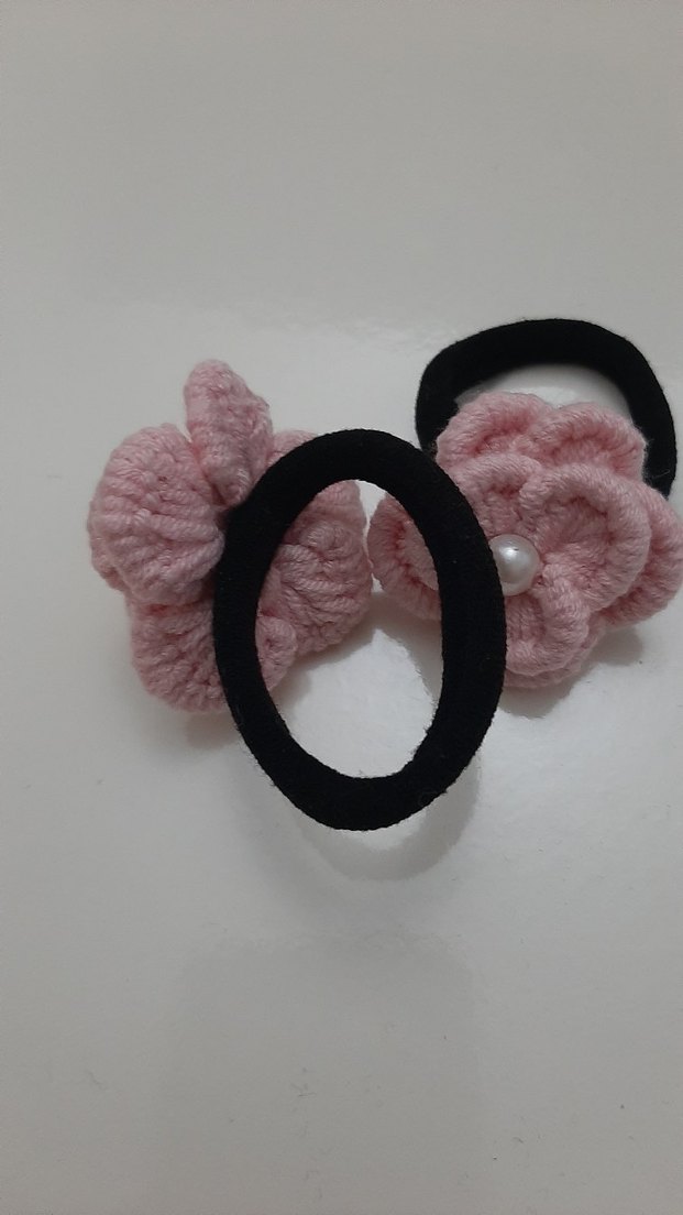 Pembe Çiçekli Lastikli Çocuk Saç Tokası - Görsel 2