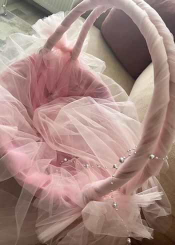 Diğer Pastel Pembe Tül Detaylı Sepet