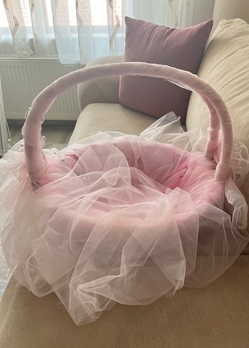 Pastel Pembe Tül Detaylı Sepet