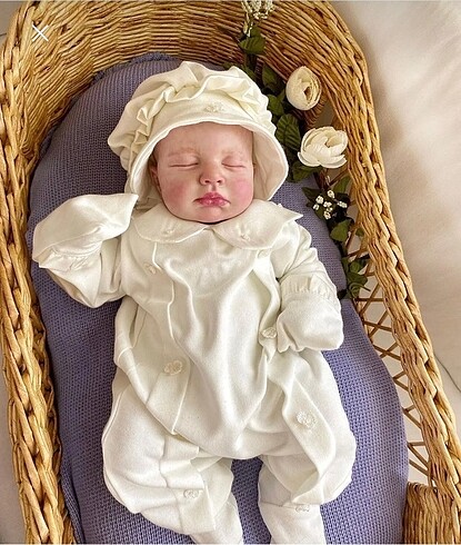 Mama Miel Baby inci çiçekli tulum ve şapkası (0-3 Ay)