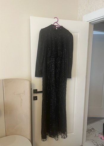 Siyah Pilili Uzun Kollu Gotik Abiye Elbise - Görsel 5