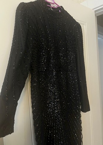 Siyah Pilili Uzun Kollu Gotik Abiye Elbise - Görsel 2