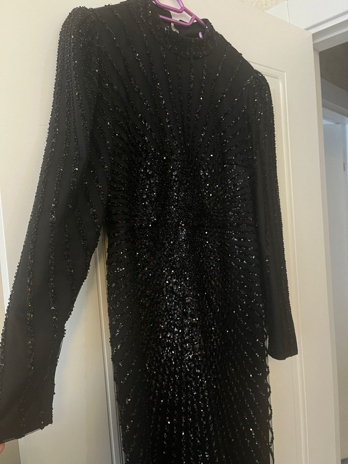 Siyah Pilili Uzun Kollu Gotik Abiye Elbise - Görsel 2