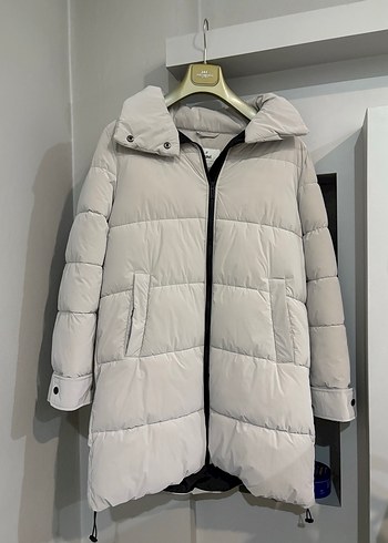 Beyaz Midi Kadın Kışlık Mont