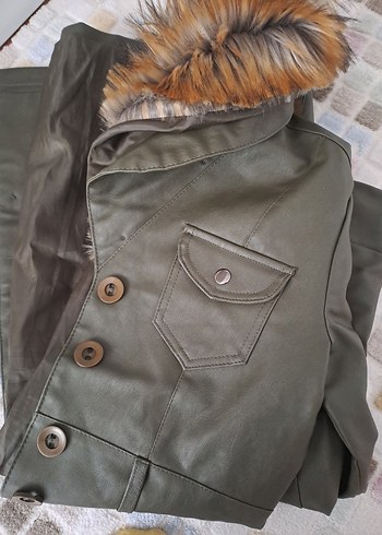 Kürk Detaylı Uzun Deri Kadın Kaban - Görsel 5