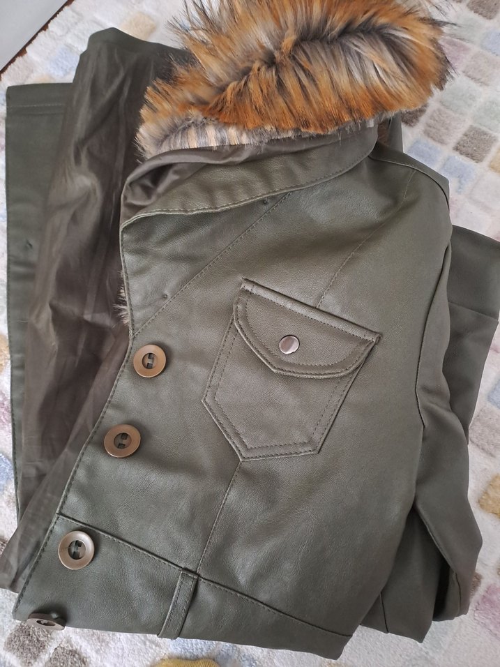 Kürk Detaylı Uzun Deri Kadın Kaban - Görsel 5