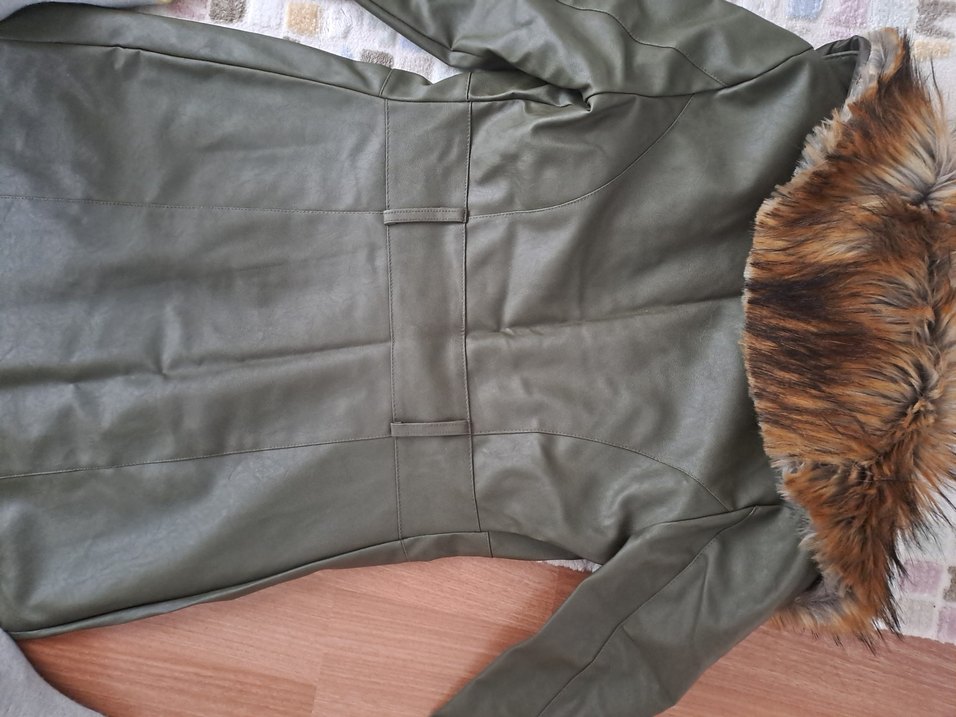 Kürk Detaylı Uzun Deri Kadın Kaban - Görsel 4