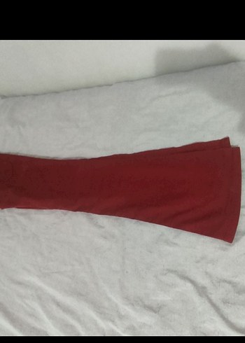 Kırmızı Kadın İspanyol paça pantolon - Görsel 2