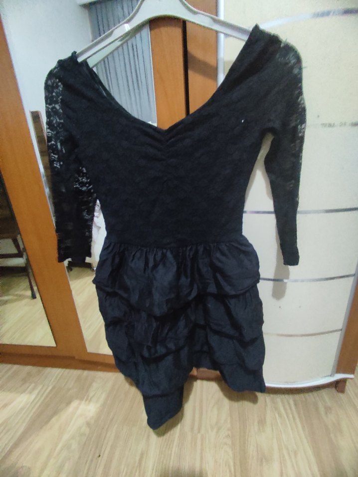 Siyah Mini dantelli gotik vintage elbise - Görsel 2