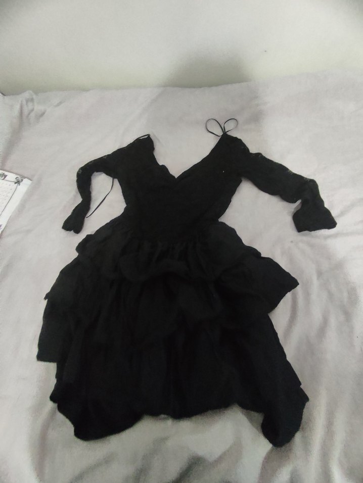 Siyah Mini dantelli gotik vintage elbise - Görsel 3