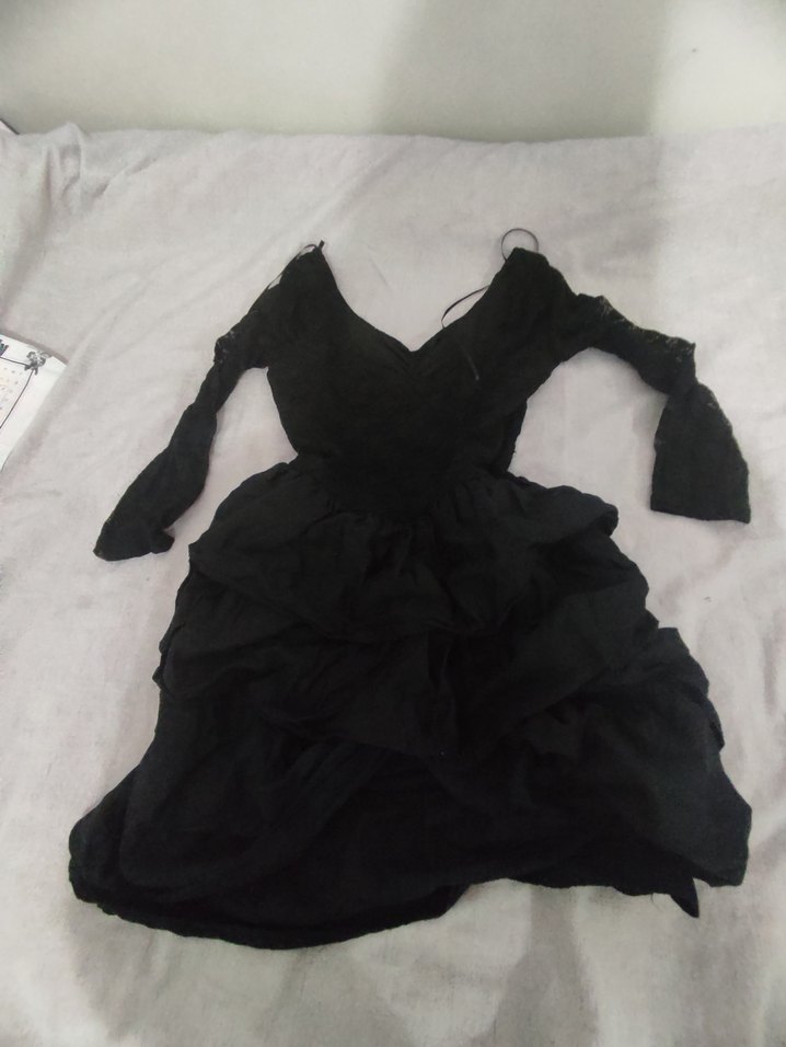 Siyah Mini dantelli gotik vintage elbise - Görsel 4