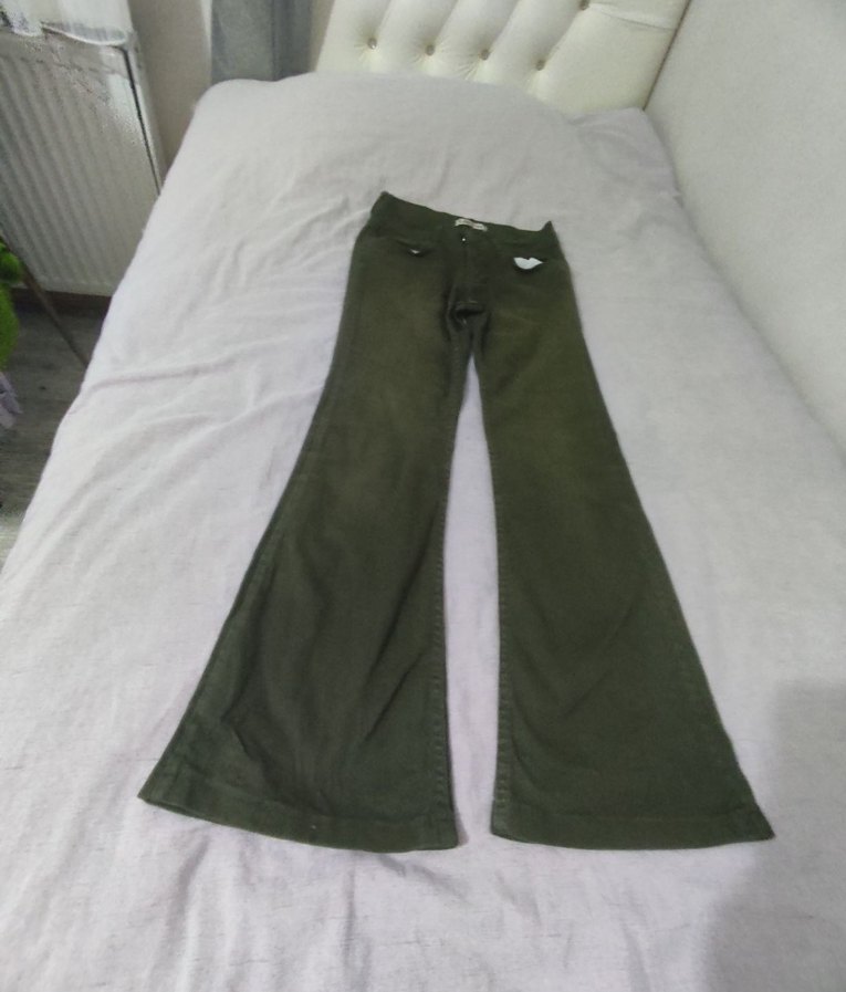 Kadın Haki Kumaş Pantolon, Kemerli, Dar Kesim - Görsel 2