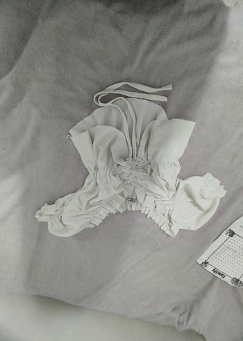 Beyaz Keten Fırfırlı Mini Bluz - Görsel 4