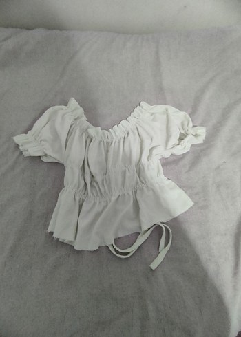 Beyaz Keten Fırfırlı Mini Bluz - Görsel 3