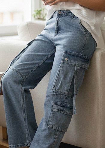 Kadın kargo  kot pantolon - Görsel 2